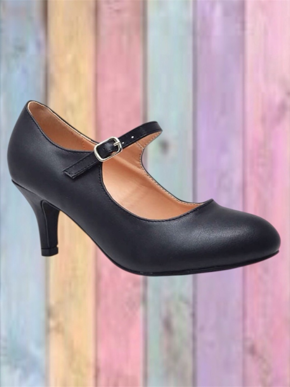 Chase + Chloe Black Kona Mary Jane Buckle Low Heel Pump Shoes NWT